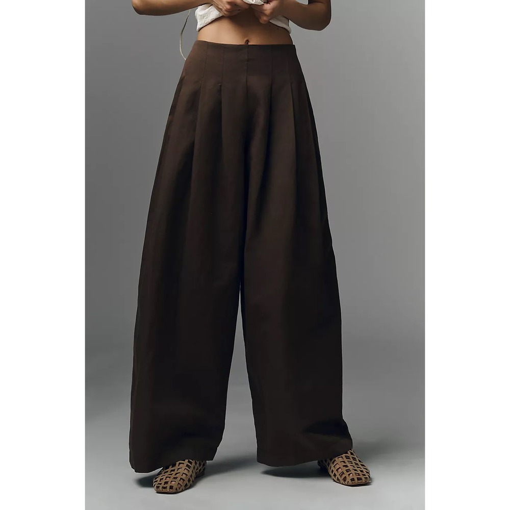 Anthropologie Mauve Pleated Barrel Trousers Brown Size Small New With Tags - Picture 2 of 7
